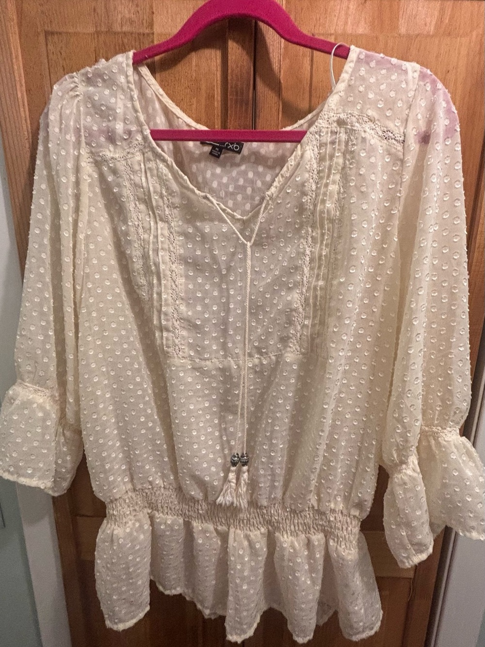 RXB  Dot tie v neck Blouse - Cream